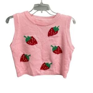 Strawberry Pink Acrylic Cropped Sleeveless Sweater Sz Medium Milkshake Pink Red